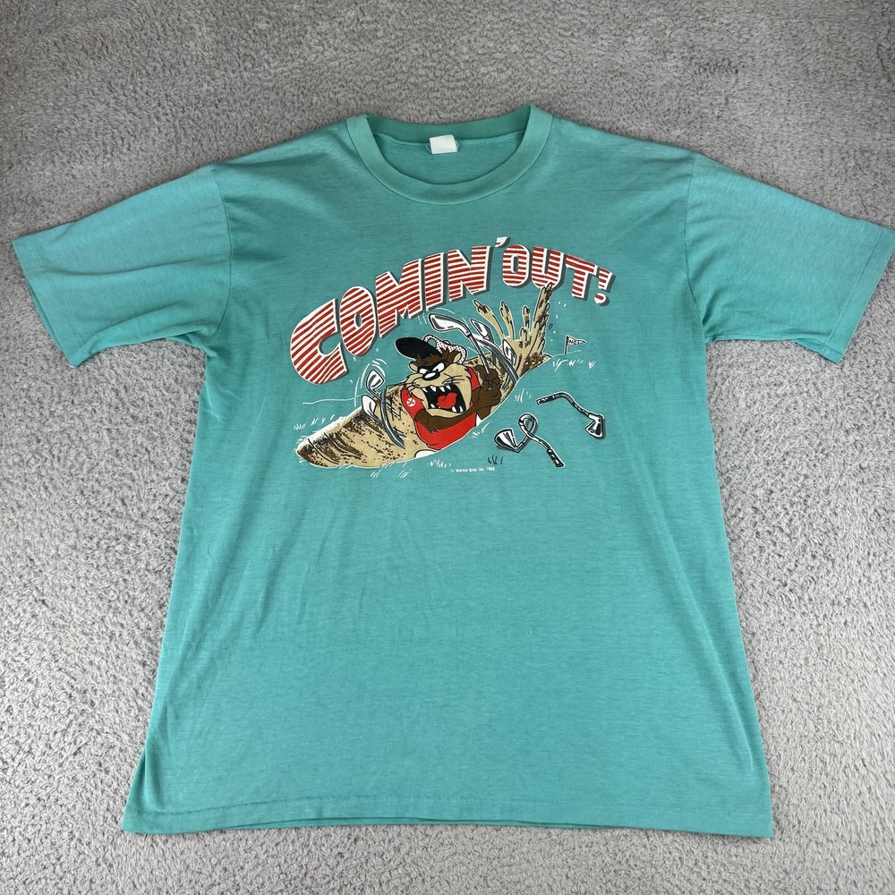 Vintage Taz Shirt‎ Mens Large Looney Tunes Golf Comin Out Cartoon 1988 90s Tee